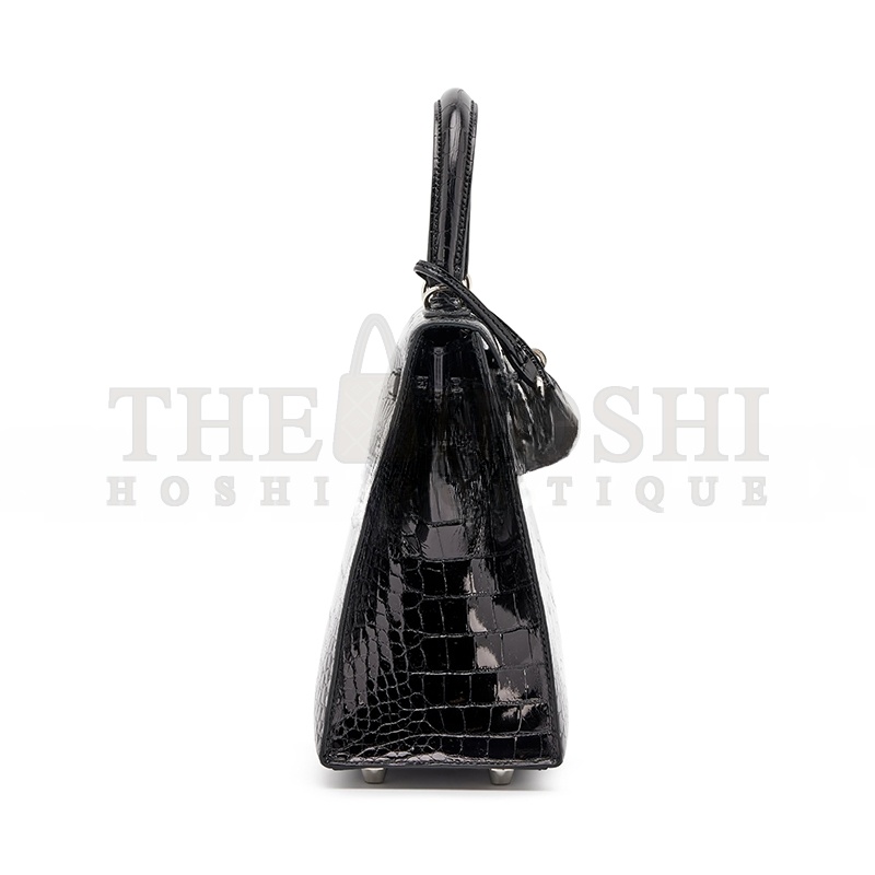H**me5 MASTER BLACK SHINY ALLIGATOR KELLY 25 SELLIER PALLADIUM HARDWARE (25*17*7cm) Master Quality